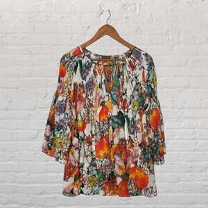 Vince Camuto Floral Boho Blouse Multicolor 3/4 Sleeve Lightweight Top Medium